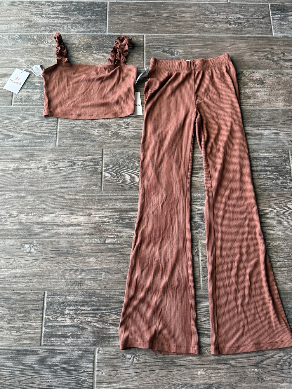 Aritzia Ribbed Wide-Leg Pants and Cropped Tank Set